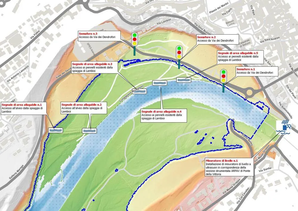 Mappa del rischio idraulico e corso d'acqua